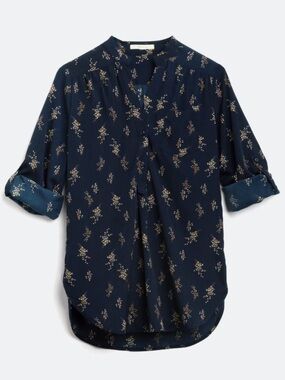 fun 2 fun Navy Floral Button-Front Blouse